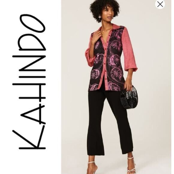 Kahindo Maa Pink Tie Dye Long Sleeve Puff Sleeve Tunic Top Size 4 - Picture 1 of 13